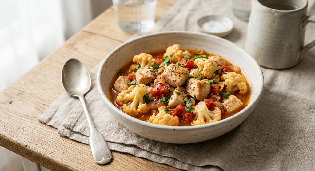 Guiso de pechuga de pollo con coliflor