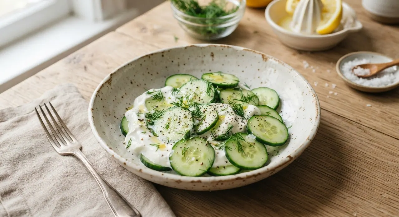 Ensalada de pepino con yogur vegano