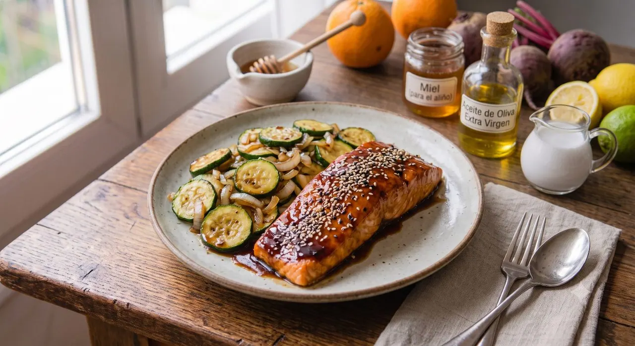 Pescado Teriyaki con Calabacín