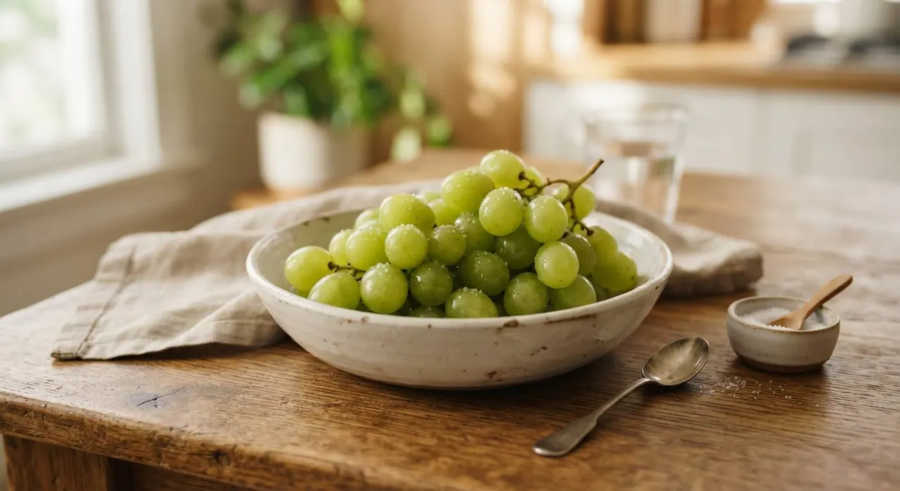 Plato de uvas verdes con semilla