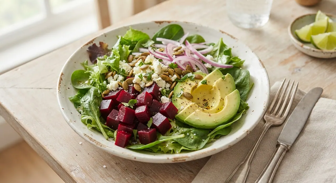 Ensalada mixta con aguacate y betabel