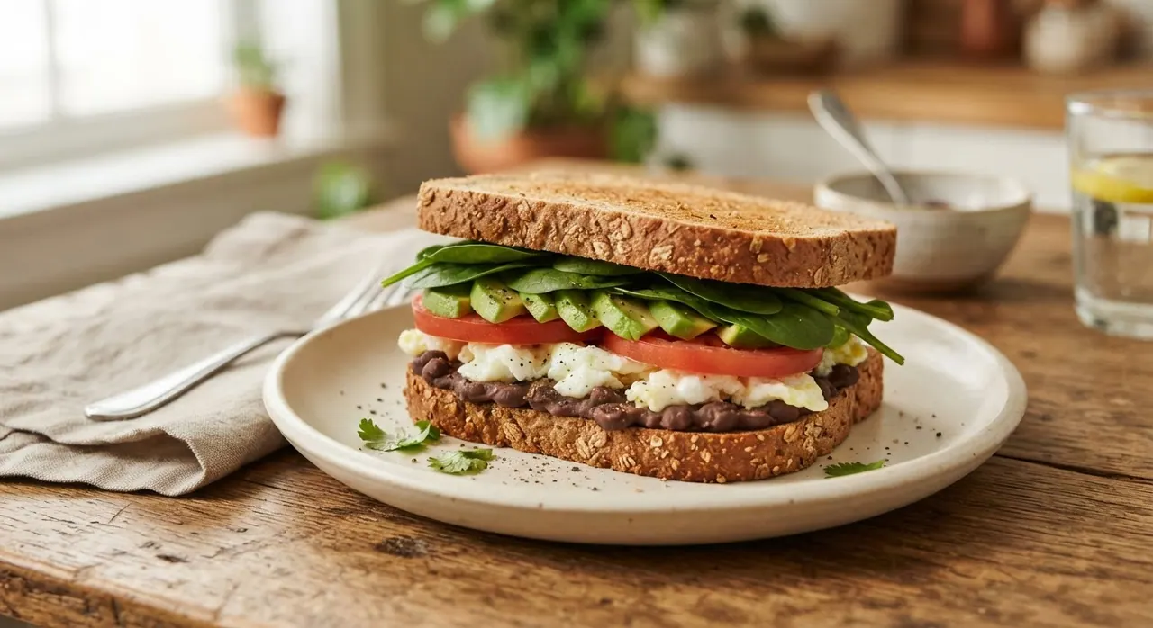 Sándwich de trigo con claras de huevo o frijol