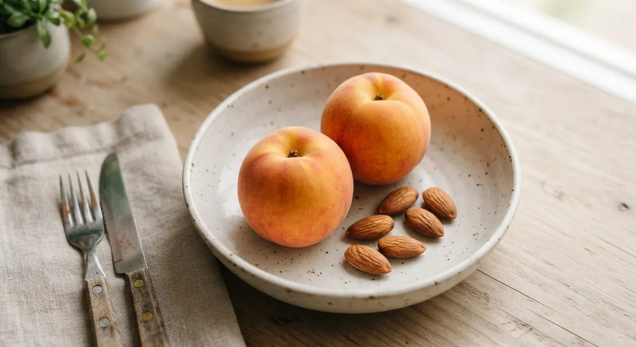 2 duraznos y 5 almendras