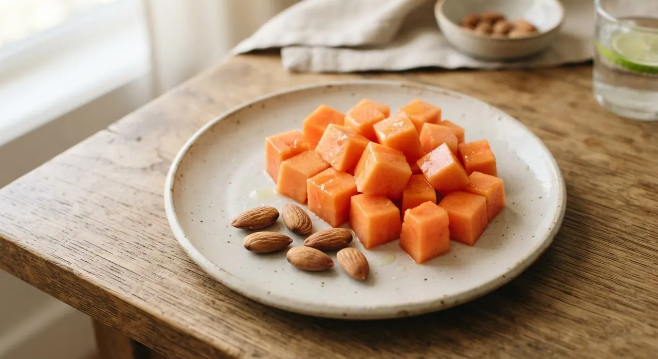 Medio plato de papaya y 5 almendras