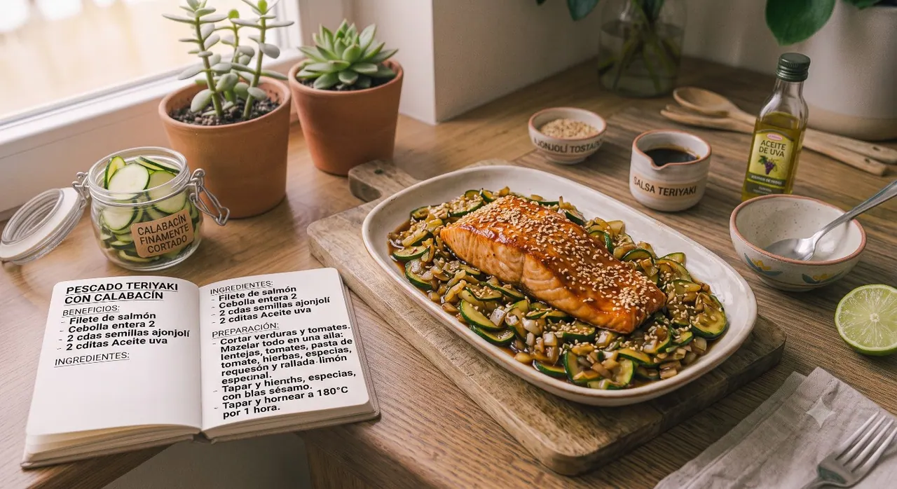 Pescado Teriyaki con Calabacín