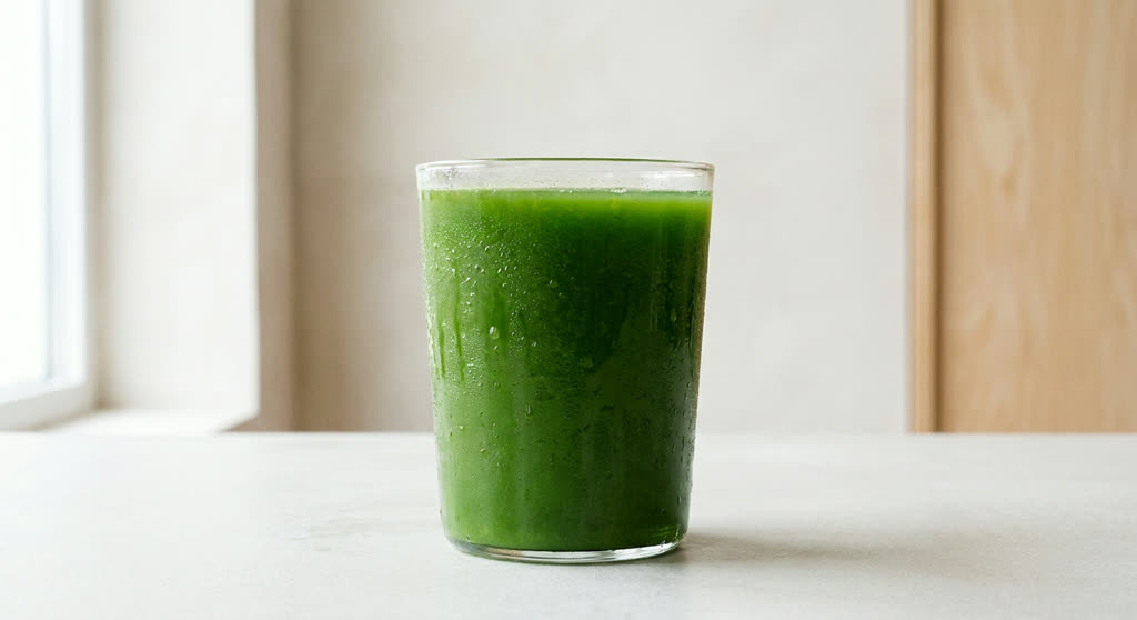 Jugo verde servido en vaso