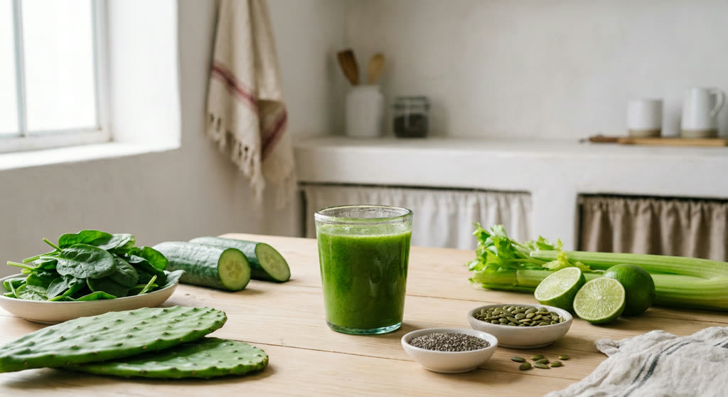 Jugo de nopal con verduras y semillas