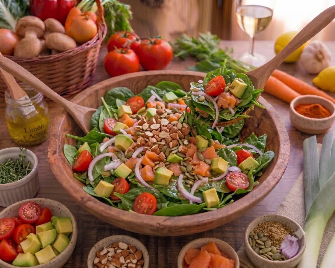 Ensalada power de espinacas con salmón y aguacate