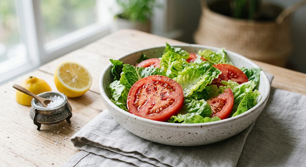 Lechuga y tomate con limón y sal