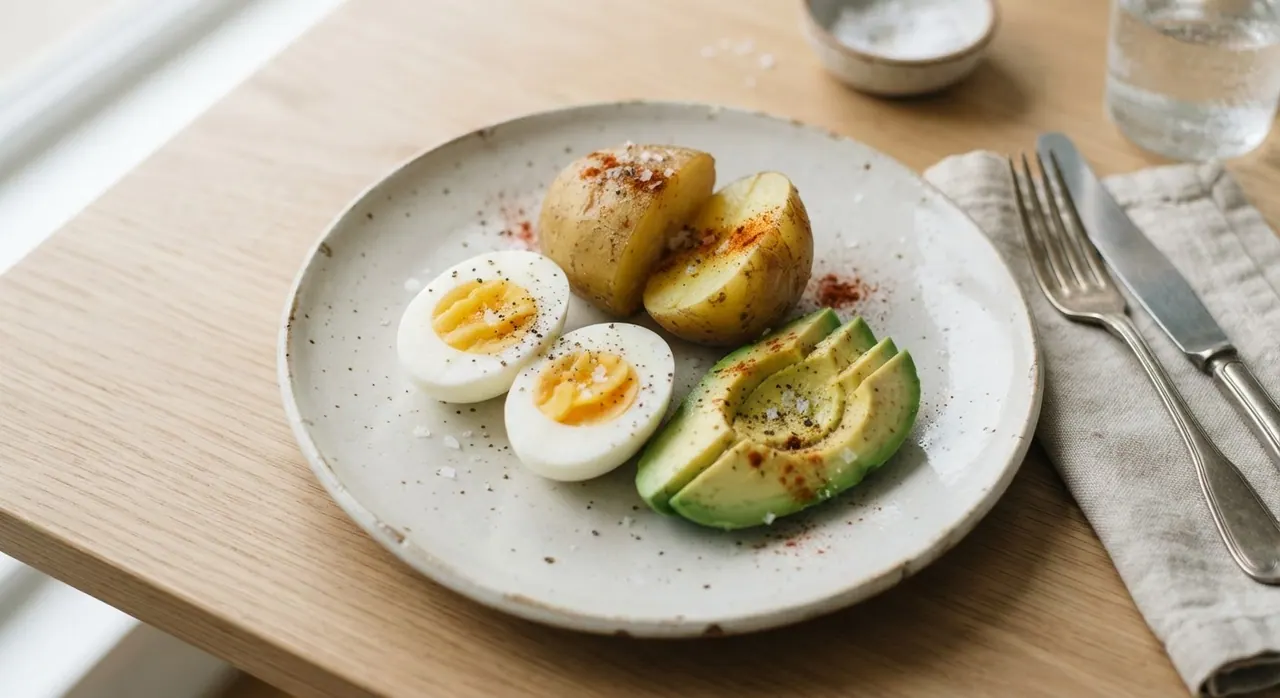 2 huevos cocidos y una papa cocida