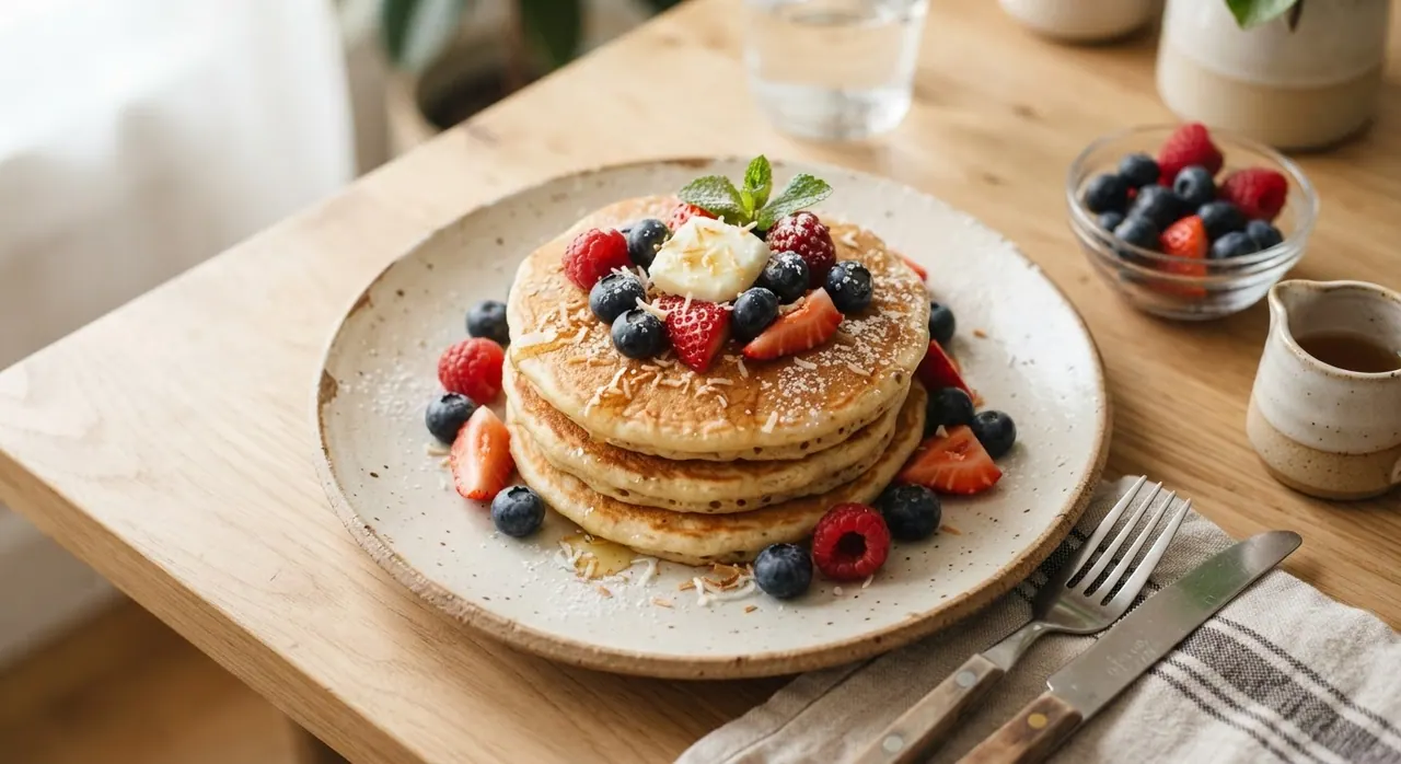 Hotcakes de coco y berries