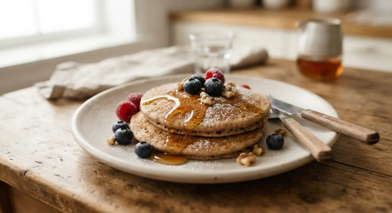 2 hotcakes de trigo entero con miel