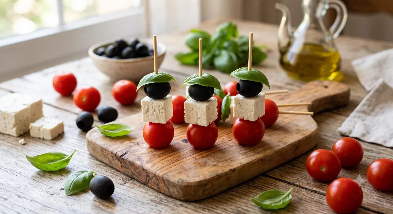 Tomate cherry con queso feta vegano