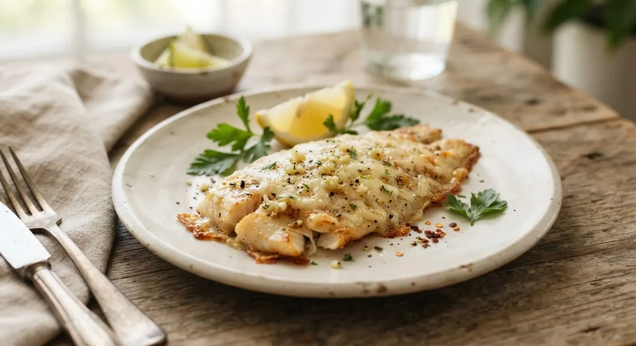 Tilapia al horno al ajo con queso panela rallado