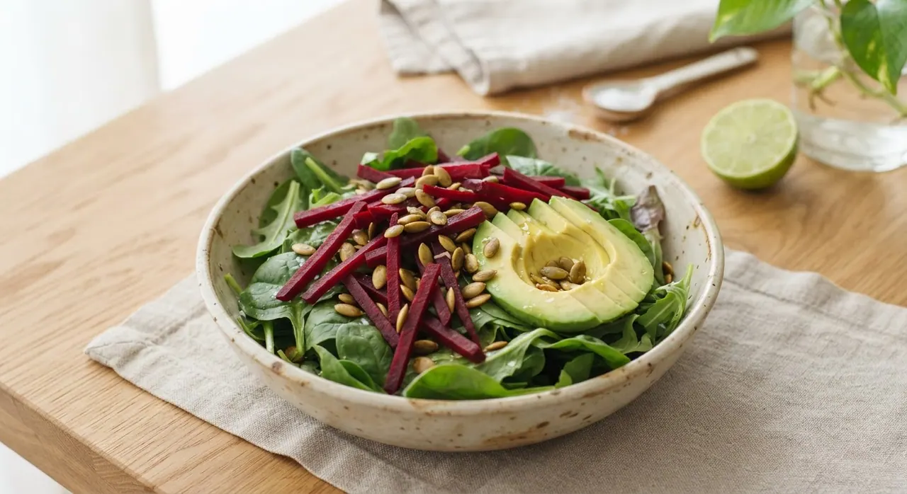 Ensalada verde con betabel y aguacate