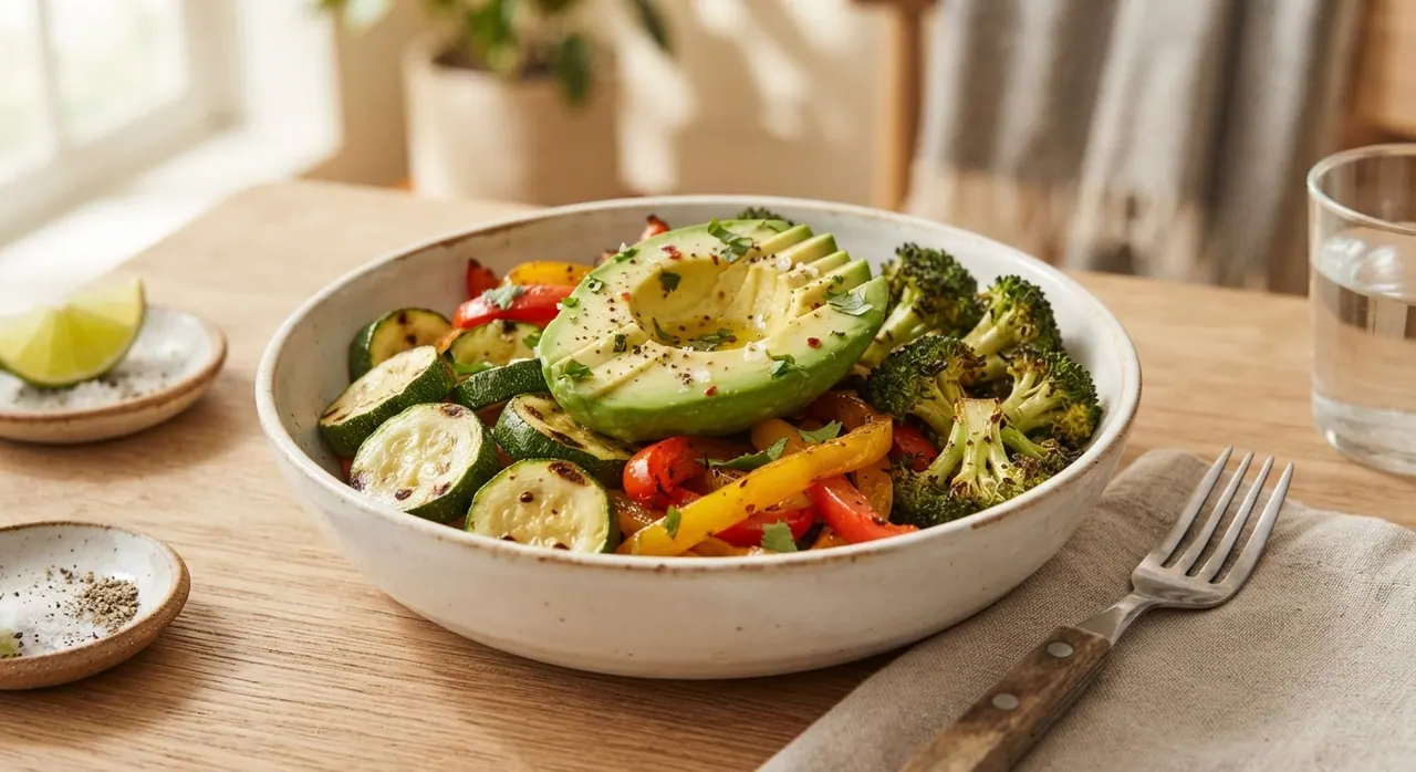 Tazón de aguacate y verduras a la plancha
