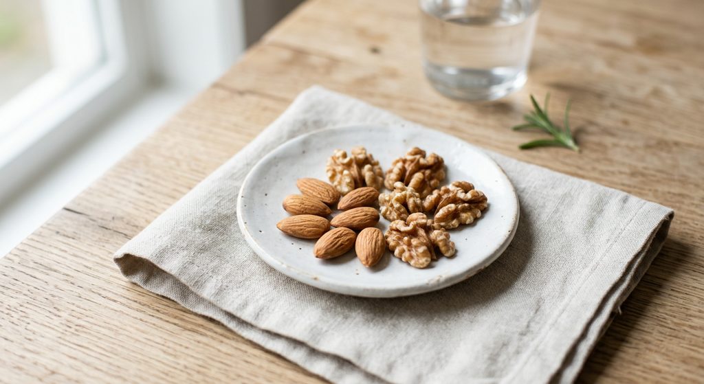 5 almendras y 5 mitades de nuez