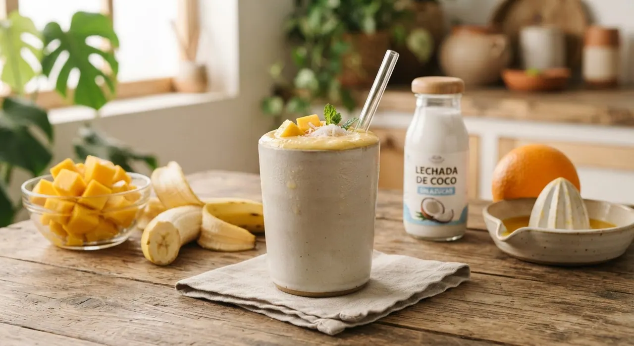 Licuado tropical de fruta y lechada de coco