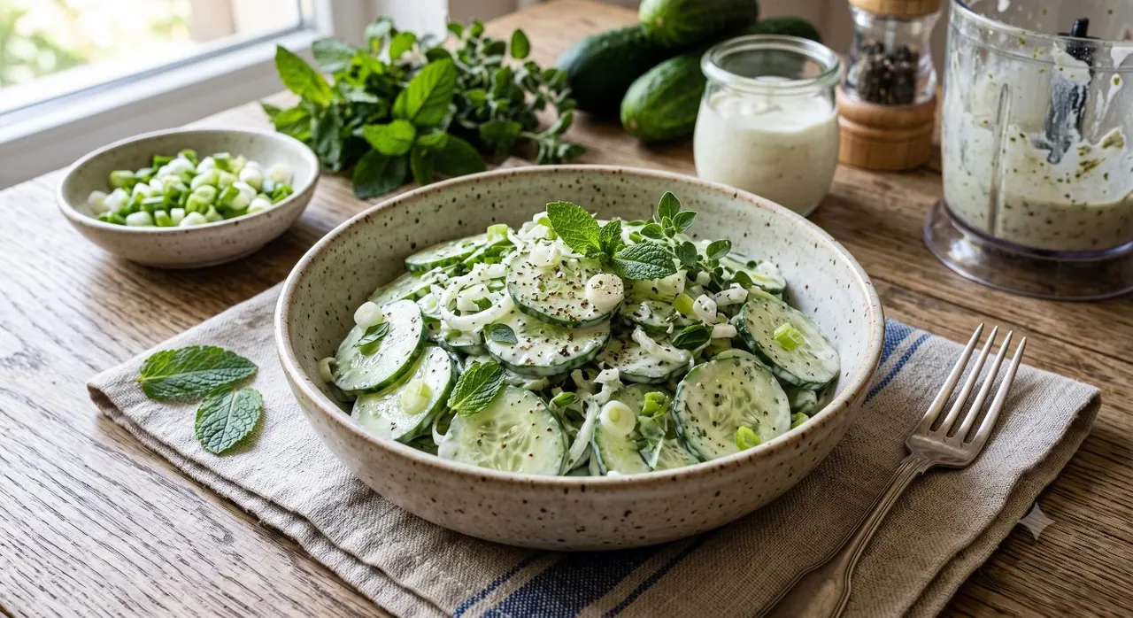 Ensalada de pepino con yougurt vegano