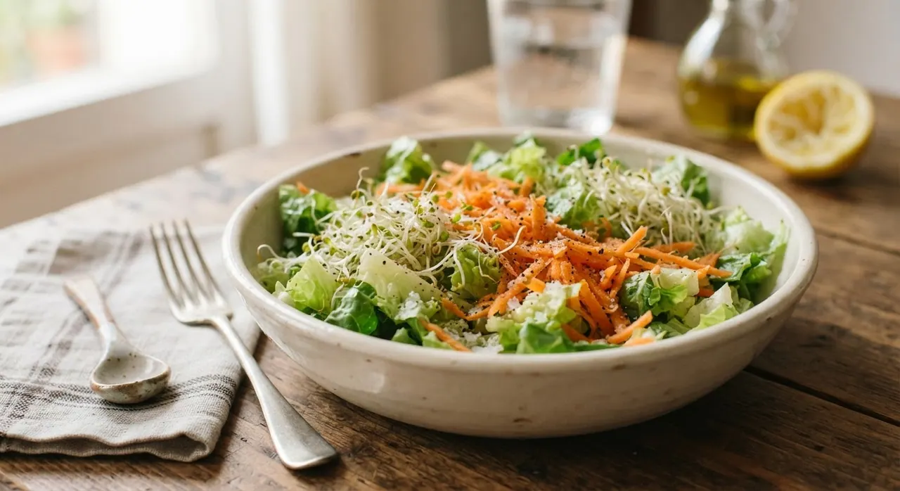 Ensalada de lechuga orejona, germinado y zanahoria