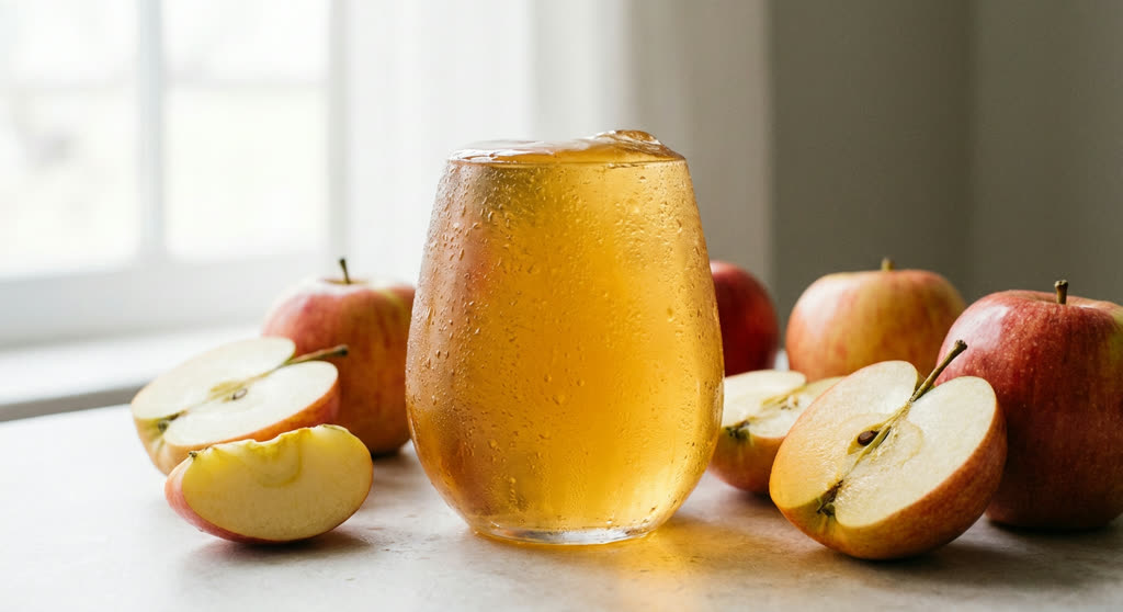 Jugo de manzana natural servido en vaso