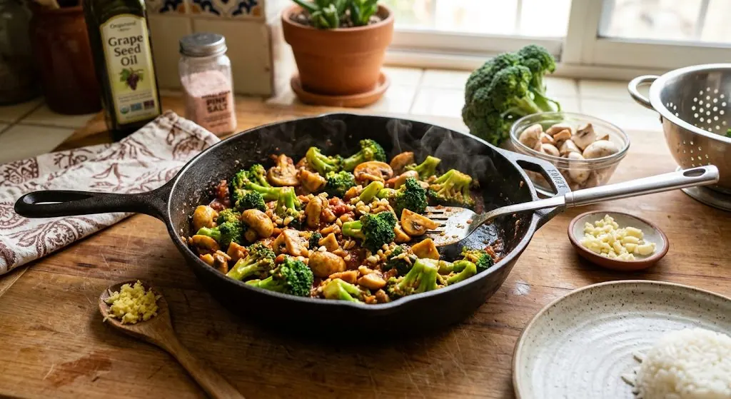 Salteado de brocoli con champiñones