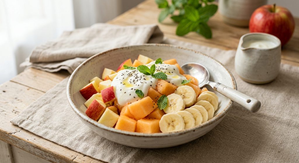Coctel de manzana, melón y plátano