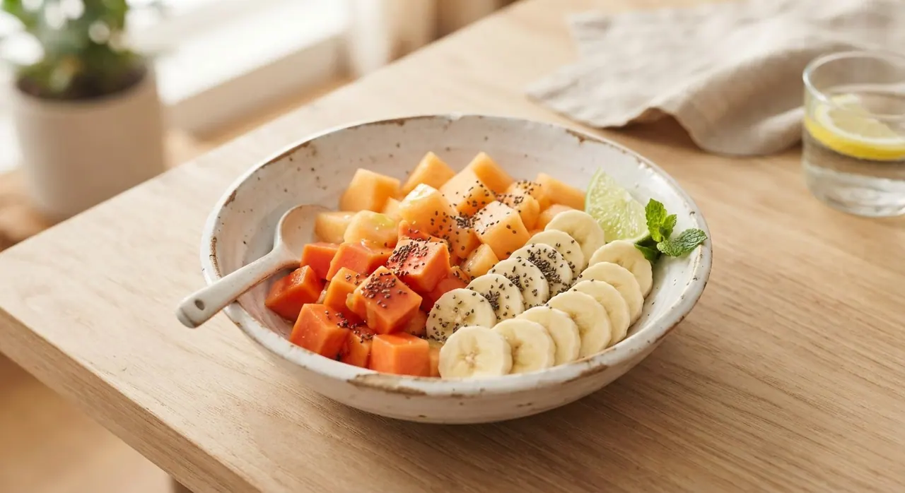 Coctel de papaya, melón y plátano