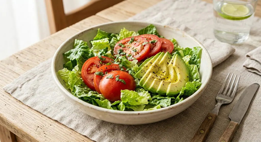 Ensalada de lechuga, tomate y aguacate